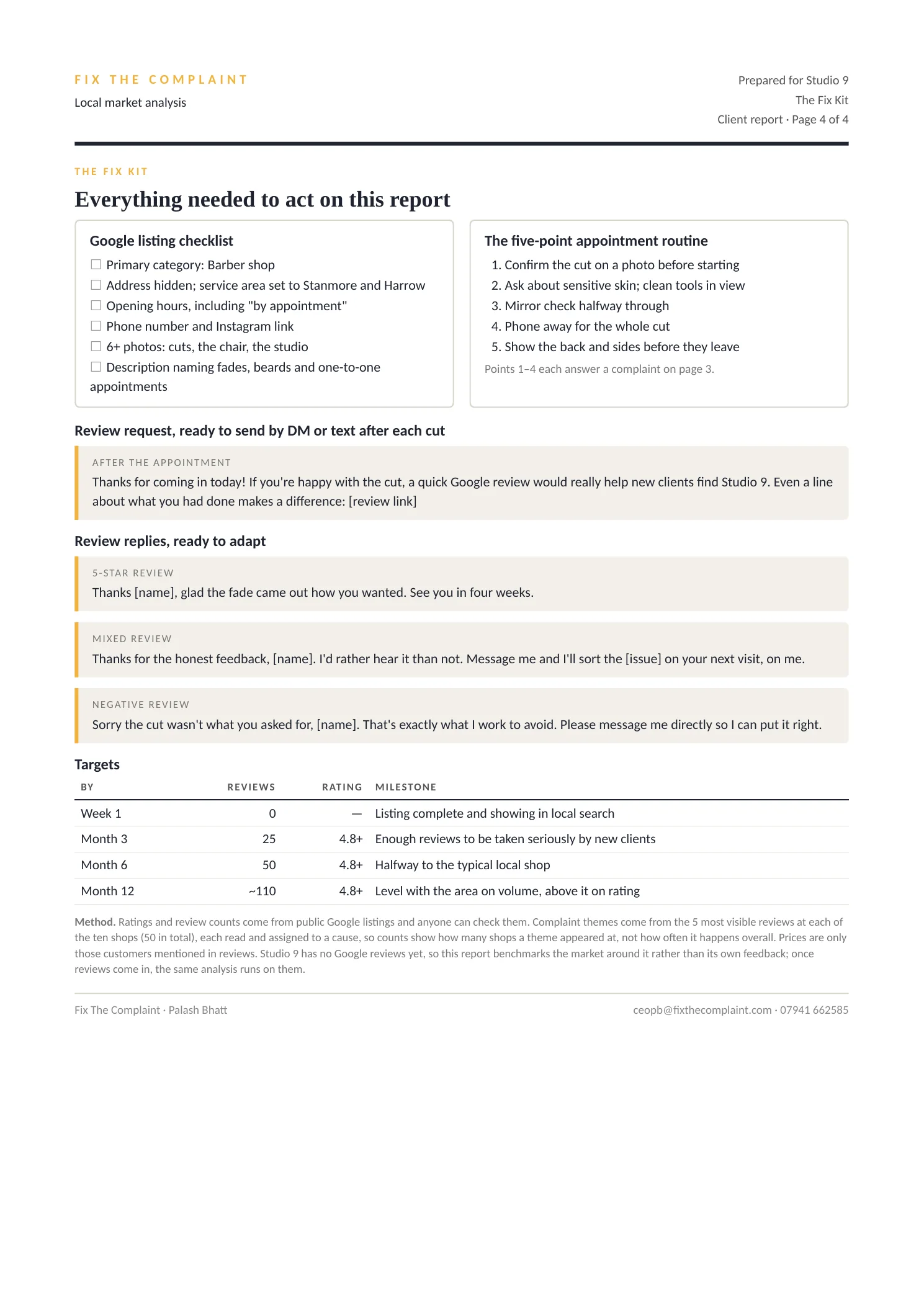 Page 4 of the Studio 9 report: the fix kit
